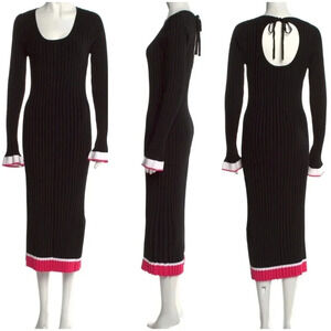 Prabal Gurung Pleated Sweater Sheath Dress, Back Cut-Out, Midi, Colorblock, EUC!
